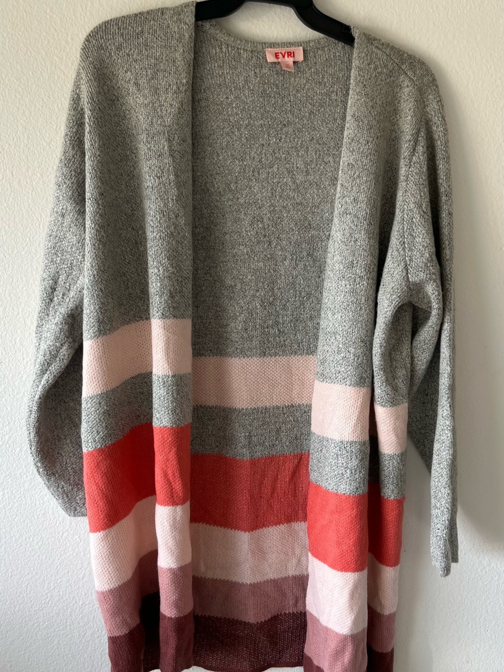 EVRI Gray, Pink & Coral Colorblock Open-Front Women's Cardigan